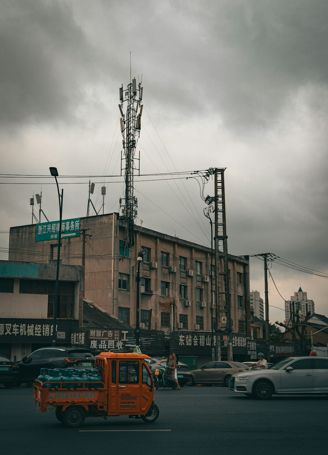 Satellite uplink truck transmitting a live television signal